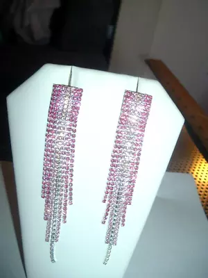 Pink Long Dangling Rhinestone Chain Tassels Betsey Johnson Pierced Earrings-NWT • $26.94