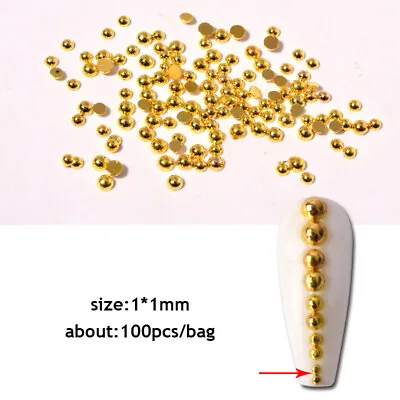 100PCS Flatback Half Round Pearl Rhinestones Beads Nail Art Metal Charms Decals • $1.75