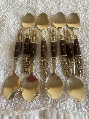 Vintage Thai Buddha Nickel Bronze Set Of  Eight Small Spoons • $16