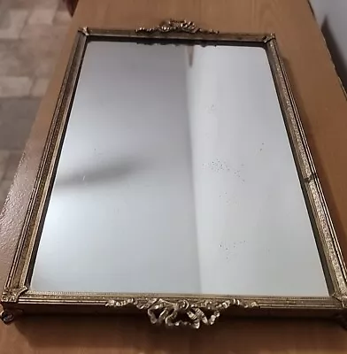  Ornate Filigree Gold Tone Metal Framed Rectang Vanity Tray Mirror 8.25  X 13.5  • $19.98