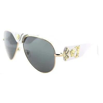 Versace 0VE2150Q 1341/87 Medusa Aviator Sunglasses White/Grey • $134.99