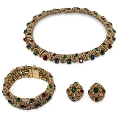 Vintage Ciner Jewels Of India Estate Necklace Signed Bracelet & Earrings Set • $1079.99