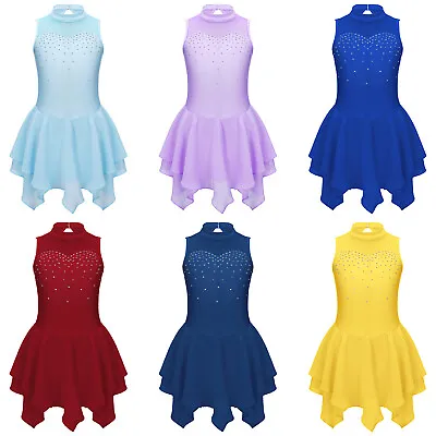 Girls Hollow Back Ice Roller Skating Dress Shiny Sleeveless Ballet Dance Costume • £5.99