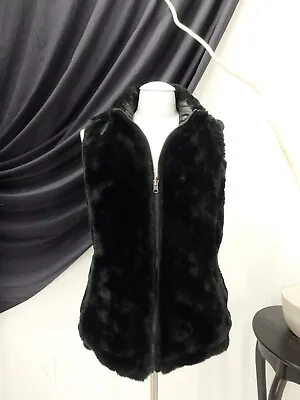 REVERSIBLE Sheared Beaver Faux Fur VEST Coat Jacket Medium Black Women 45911 • $35