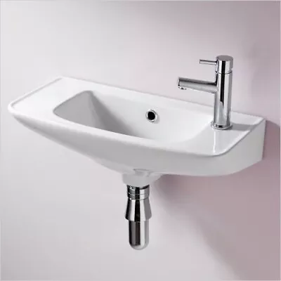 Compact Slim Wall Hung Ceramic Basin Sink Mini Tiny Small 1 Tap Hole Cloakroom • £34.99