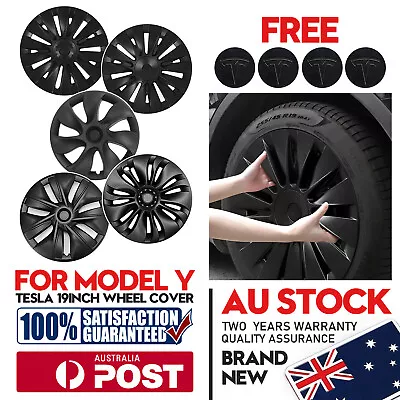 Tesla Model Y Wheel Cover Caps 19.Inch  Hubcap Hub Cap Matt Black Set Of 4 • $122.32