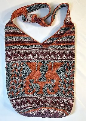 Boho Woven Carpet Bucket Crossbody Hand Bag Tribal Shoulder Rug Purse Hobo Vtg • $18.75