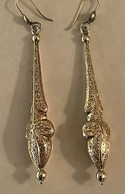 Exquisite Antique Victorian Drop Earrings Gold Metal Amazing Condition • £119