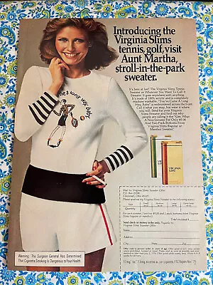 Vintage 1976 Virginia Slims Print Ad Tennis Golf Aunt Martha Sweater Promotion • $3.88