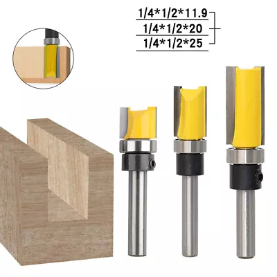 £5.99 • Buy 3x Router Bits Template Cutter 1/4  Shank Straight Woodwork Wood Flush Trim Kit