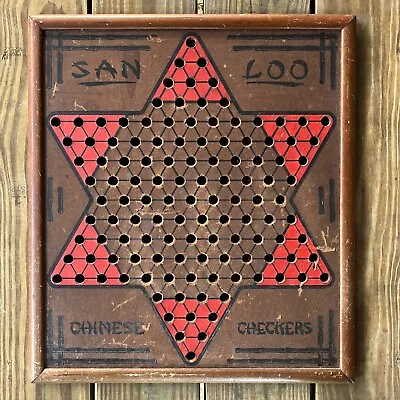 Vintage 1950s San Loo Chinese Checkers Ante Up Rummy Game Board - Wood • $14