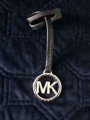 Michael Kors MK Round Gold Black Leather Hang Tag Keychain Bag FOB Purse Charm • $19.99