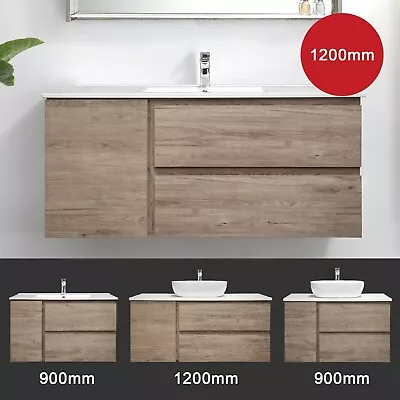 Bathroom Vanity Wall Hung Cabinet 900 1200 Timber Oak Finger Pull ALBANY • $799