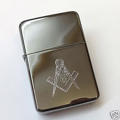 Black Masonic G Petrol Flip Top Lighter Engraved Gift • £11.99