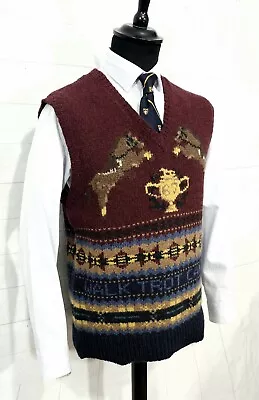 ⭐ Polo Ralph Lauren Fairisle Intarsi Knit Wool V Neck Vest Equestrian Jumper  • £110
