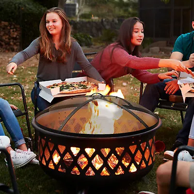 30  Black Round Fire Pit Spark Screen Outdoor Heavy-Duty Wood Burning Mesh Cover • $46.07