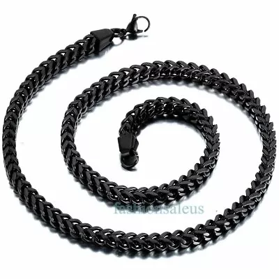 Mens Stainless Steel Black Classic Square 6mm Cuban Chain Curb Link Necklace • $14.99