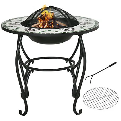 Outsunny 3-in-1 Outdoor Fire Pit Garden Table With BBQ Grill Screen Cover • £81.99