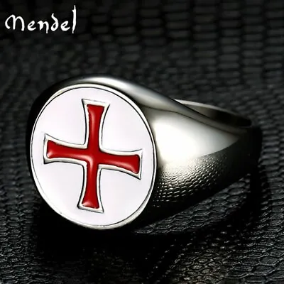 $11.99 • Buy MENDEL Mens Knights Templar Crusader Red Cross Ring Masonic Stainless Steel Band