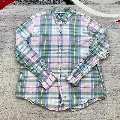 Polo Ralph Lauren Button Up Shirt 2XL XXL Green Pink Pony Long Sleeve Madras Men • $30.77