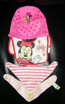 Baby Girls Bundle. Bibs. Christmas Hairband. Minnie Mouse Sun Hat • £2.79