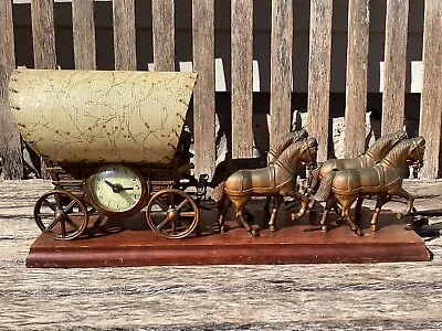VINTAGE 1950's UNITED HORSE DRAWN COVERED WAGON CLOCK LAMP #550 Working! • $130