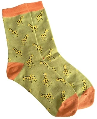 £8.99 • Buy Giraffe Socks Ladies Lime Green Orange Yellow Giraffes Cute Bamboo Cotton Blend 