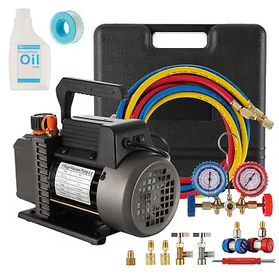 Combo 35 CFM 1/4HP Air Vacuum Pump With A/C Manifold Gauge Set R134A R410a R22 • $93.30