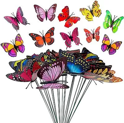 24Pcs Colourful Butterflies Stakes Ornaments Garden Patio On Sticks Home Decor • £5.89