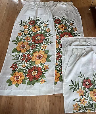 2 Pair VTG 60’s Fiberglass Curtains Drapes Floral 23”X84” Pinch Pleat 4 Panels • $54.95