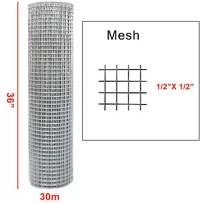 Galvanised Welded Wire Mesh 1/2x1/2  Aviary Chicken Rabbit Garden Fencing 30m • £69.99