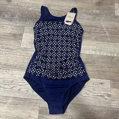 Amoena One Piece Mastectomy Swimsuit Size 8B NWT- Blue/White • $26.99