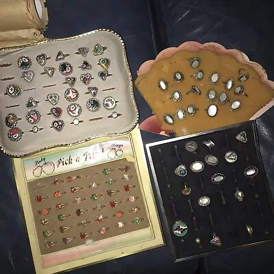 Vintage 70’s Costume Ring Lot - Fruit Venetian Glass Iridescent Native Styles • $22.50