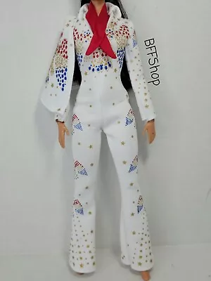 Mattel White American Eagle Jumpsuit Elvis Barbie Fashionistas Clothes Fashion  • $34.99