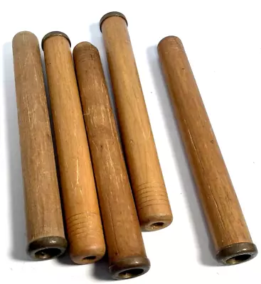 Bobbins Cylinder Wood Quills Spools Wooden Industrial Spinning Lot Of 5: • $16