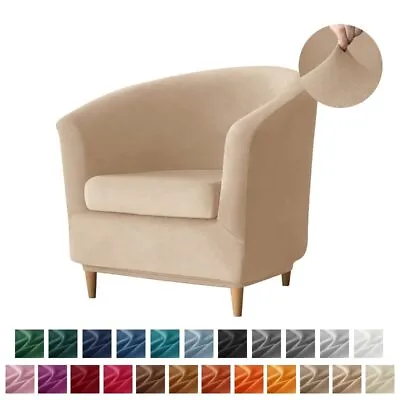 Split Velvet Club Tub Armchairs Chair Covers Stretch Solid Color Sofa Slipcover • $35.33