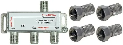 Tv Aerial Virgin Satellite Sky 3 Way Digital Splitter + 4 X F Plugs • £3.90