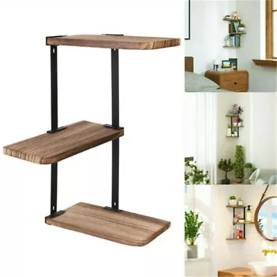 Rustic Corner Shelf Wall Mount 3 Tier DIY Wood Floating Shelves Adjustable Rack • $28.93