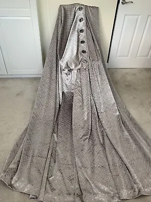 Beautiful Silver Grey Shimmery Velvet Effect Patterned Eyelet Curtains 45 Wx90 D • £69.99