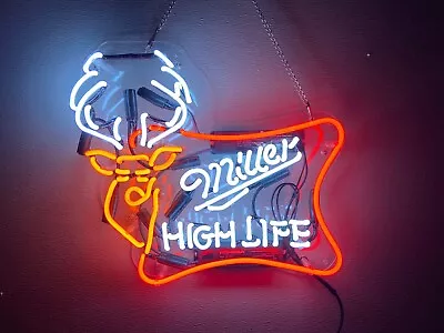 Miller Lite High Life Deer Beer Acrylic 20 X16  Neon Light Sign Lamp Bar Open  • $130.79