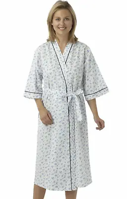 Womens Marlon Floral Poly Cotton Wrap Robe Dressing Gown MN18 Size 10-30 • £12.86