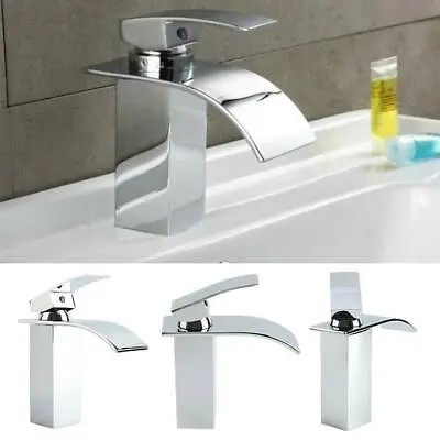 £19.99 • Buy Square Bathroom Basin Sink Mono Mixer Chrome Cloakroom Waterfall Square Taps