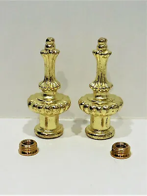 Pair Lamp Shade Finials-Ornate Polished Brass-Plated Cast Metal-Dual Thread   • $9.68