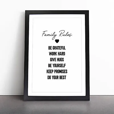 Family Rules Typography Wall Art Print Framed Canvas Picture Poster Decor • £39.95