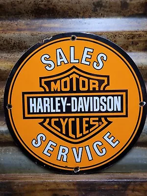 Vintage Harley Davidson Motorcycle Porcelain Sign Old Bike Dealer Sales Service • $157.85