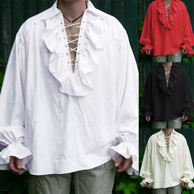 Mens Pirate Shirts Steampunk Victorian Cosplay Shirts Medieval Renaissance Tops☆ • £20.04