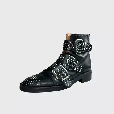 Zara Leather Ankle Boots US 8.5  EU 39 Studded Black Biker Boots • $35