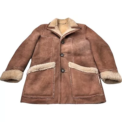 Vintage Shearling Brown Suede Fur Ranch Coat Medium • $99