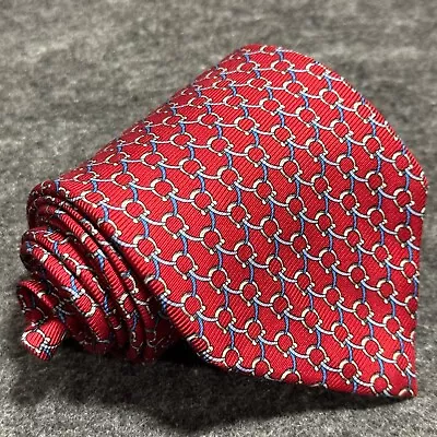 Brooks Brothers 346 Red Gold Equestrian Stirrup Chain Printed Men’s Silk Tie • $14.39