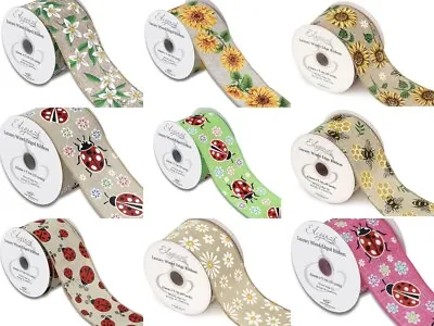 Spring Wired Ribbon Width 63mm Woven Flowers Bees Ladybirds Mothers Day Easter • £3.32